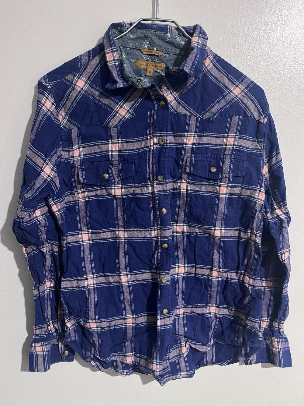 Jachs Girlfriend Western Shirt Womens M Pearl Snap Plaid Flannel Comfort Stretch